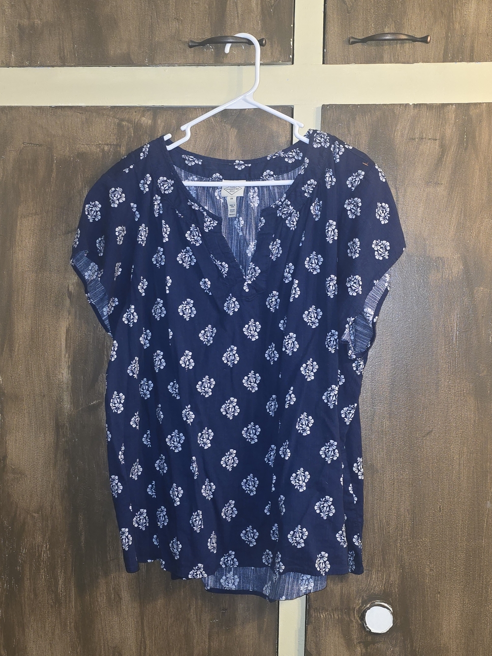 St. John's Bay Navy Floral V-Neck Short Sleeve Blouse